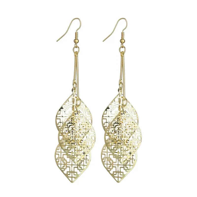 Goldtone Layered Leaves Drop Earrings made by Zulily