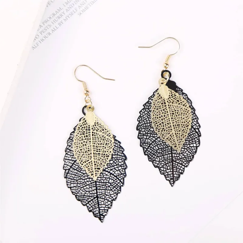 Two-tone Openwork Leaf Drop Earrings made by Zulily