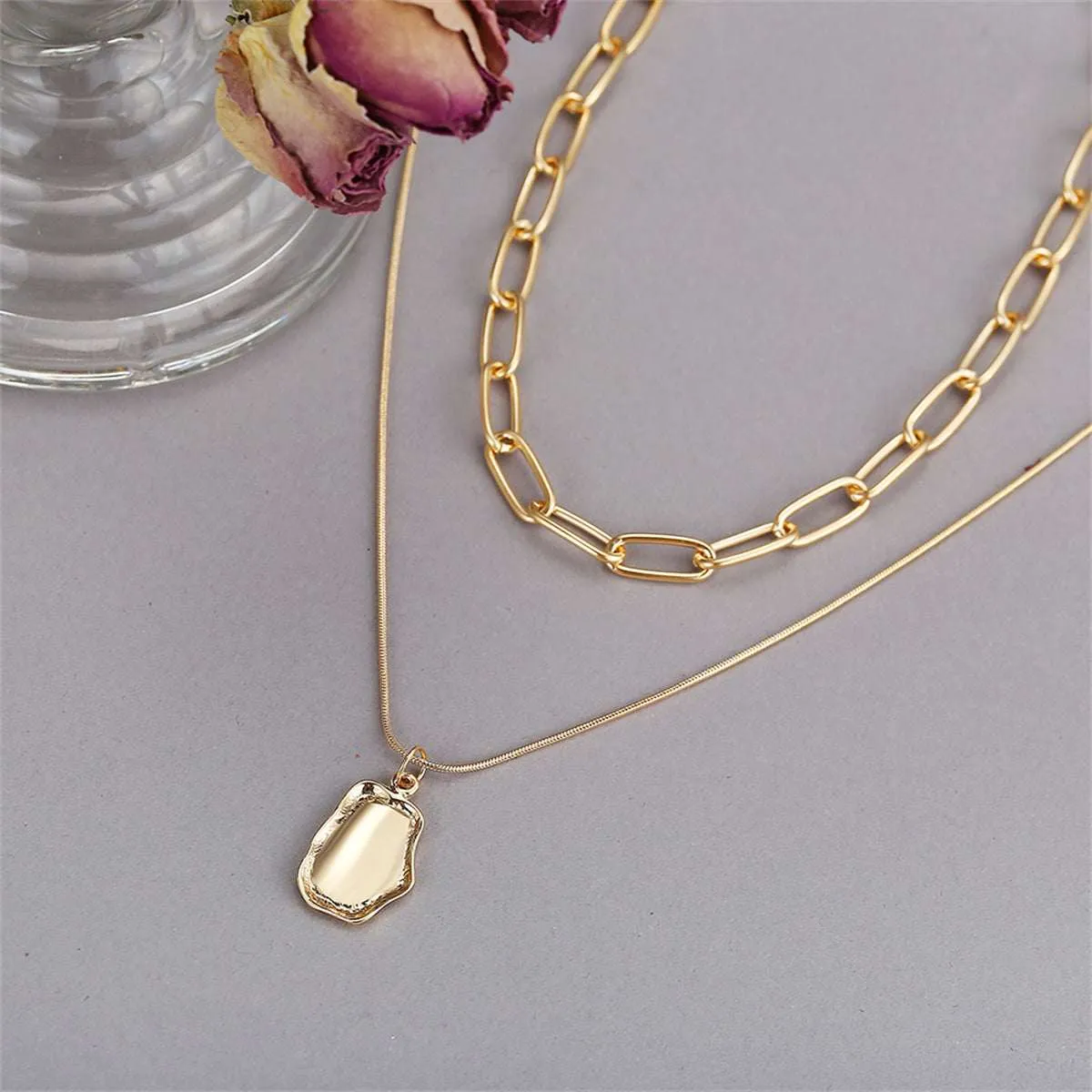 Goldtone Cable Chain Layered Pendant Necklace sold by Zulily