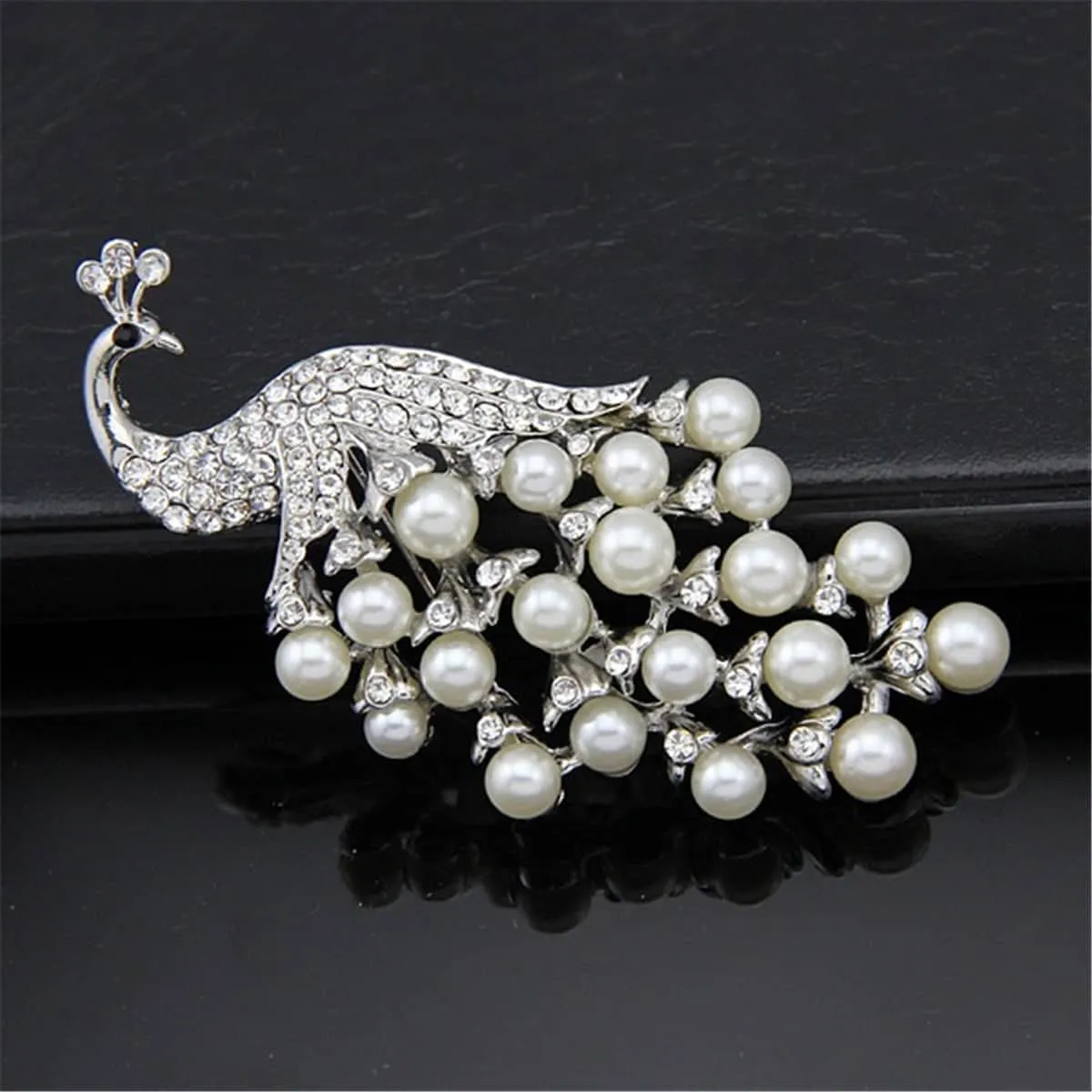 Pearl & Cubic Zirconia Silvertone Peacock Pavé-Set Brooch sold by Zulily product image thumbnail 3