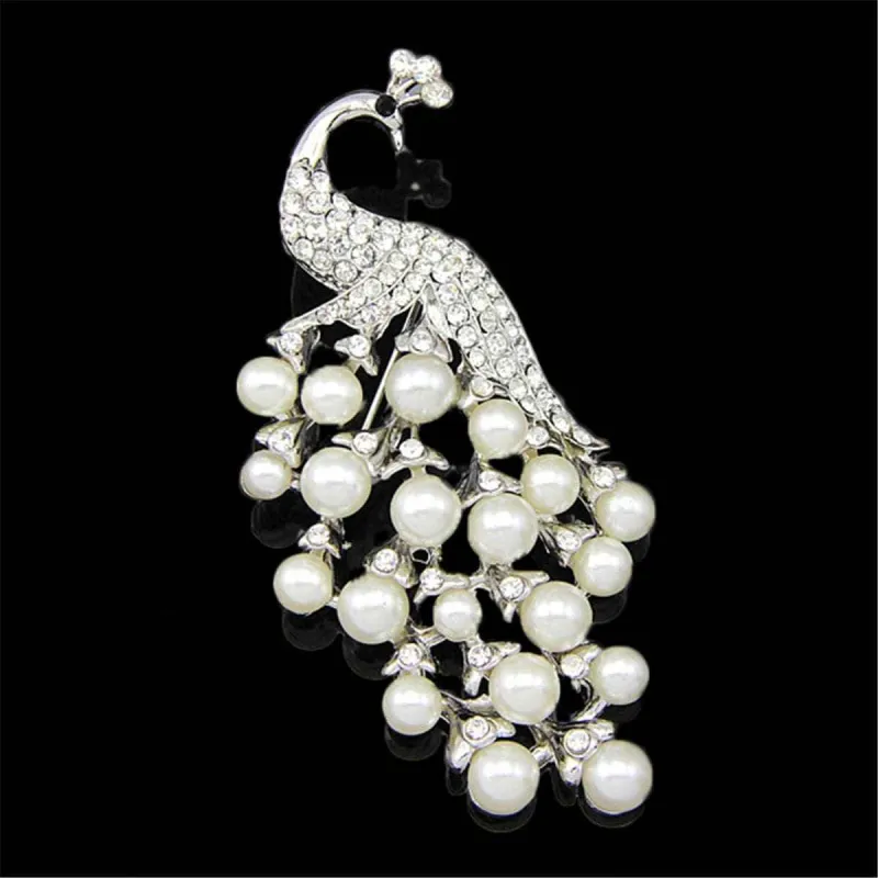 Pearl & Cubic Zirconia Silvertone Peacock Pavé-Set Brooch made by Zulily