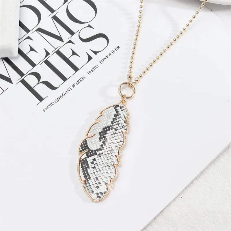 Gray Polyurethane & Goldtone Snakeskin-Embossed Leaf Pendant Necklace made by Zulily