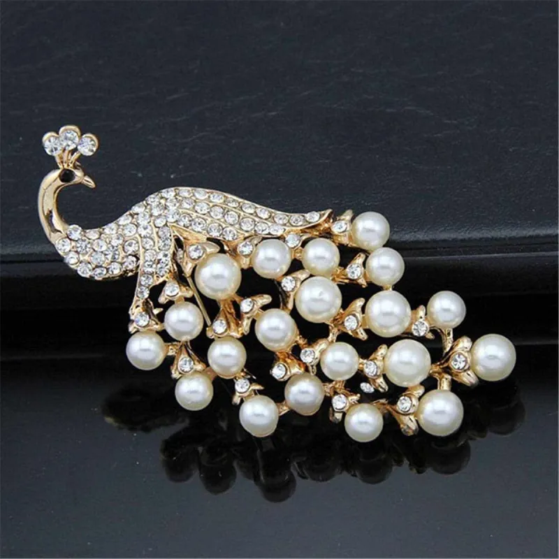Pearl & Goldtone Peacock Pavé-Set Brooch made by Zulily