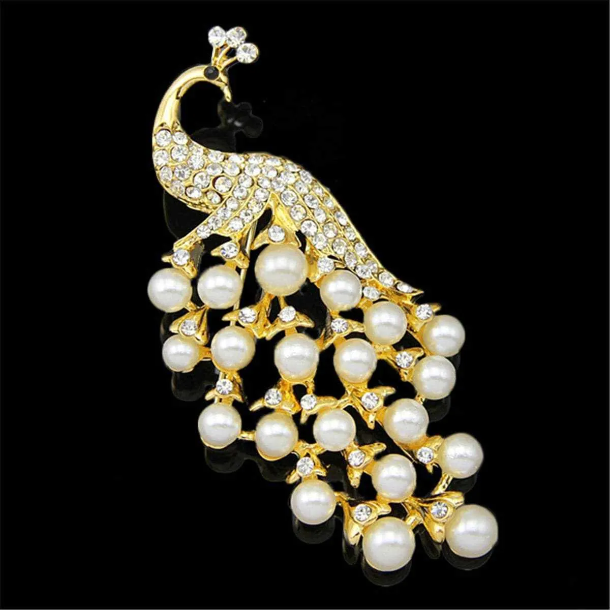 Pearl & Goldtone Peacock Pavé-Set Brooch sold by Zulily product image thumbnail 3