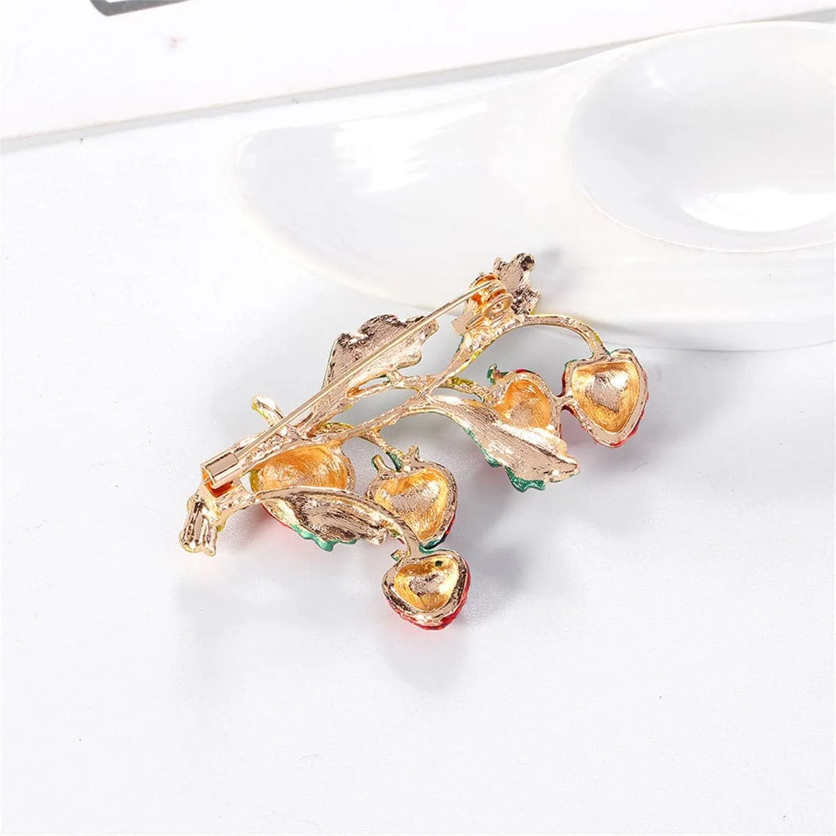 Red Enamel & Goldtone Strawberries Brooch sold by Zulily product image thumbnail 2