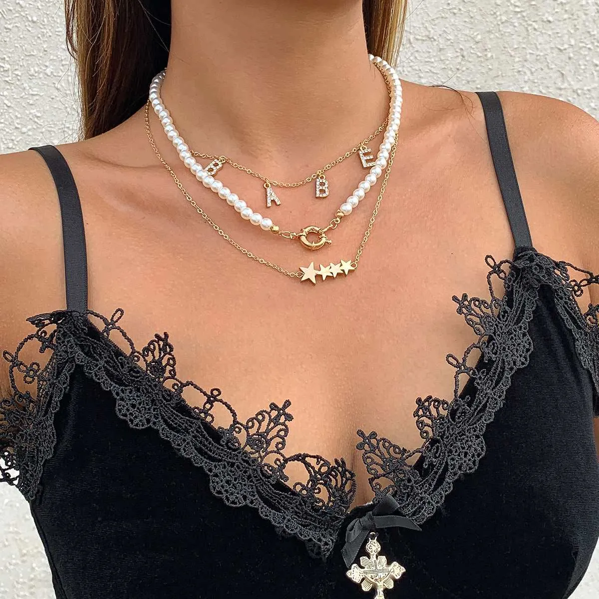 Pearl & Cubic Zirconia Goldtone 'Babe' Star Necklace Set sold by Zulily product image thumbnail 3