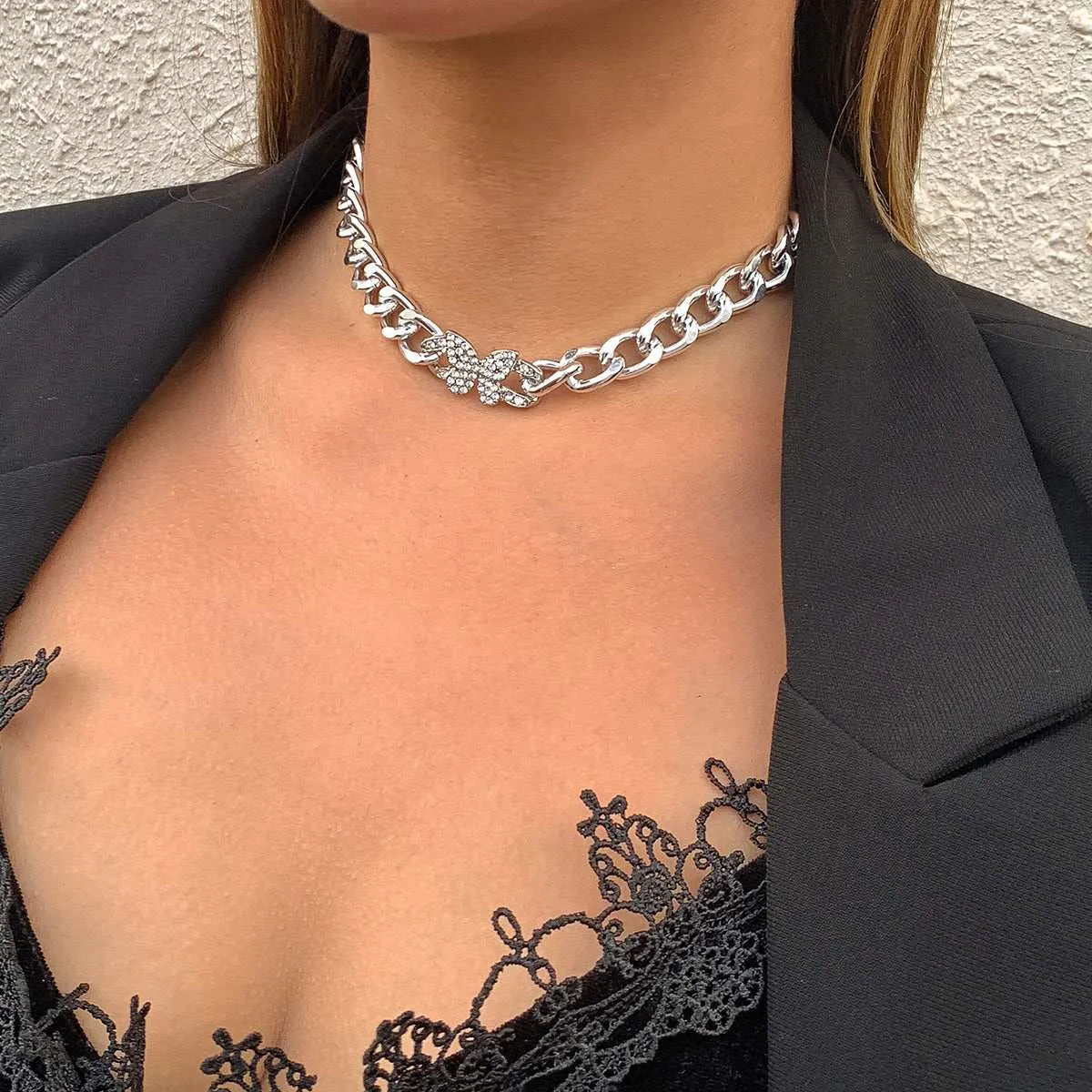 Cubic Zirconia & Silvertone Butterfly Cable Chain Necklace sold by Zulily