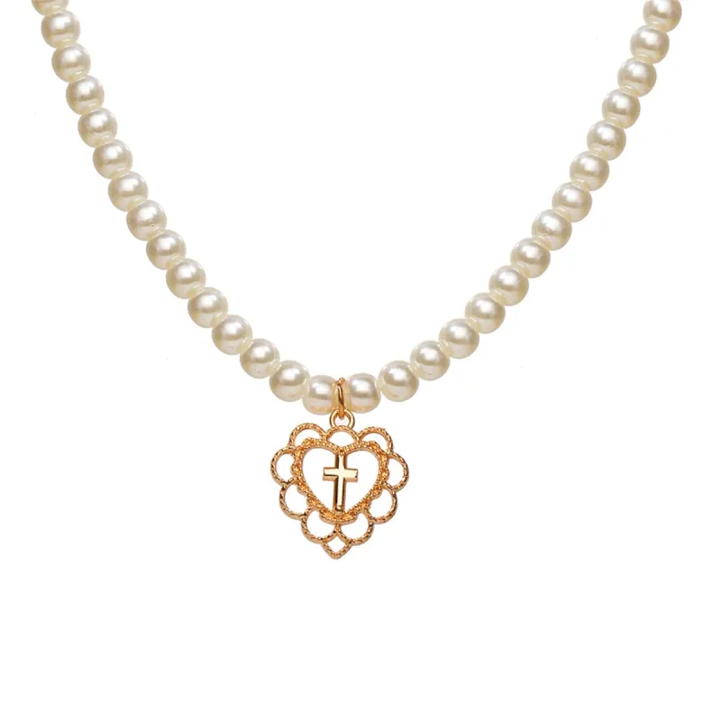 Pearl & Goldtone Floral Heart Pendant Necklace made by Zulily