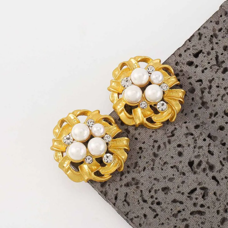 Cubic Zirconia & Pearl Goldtone Flower Stud Earrings made by Zulily