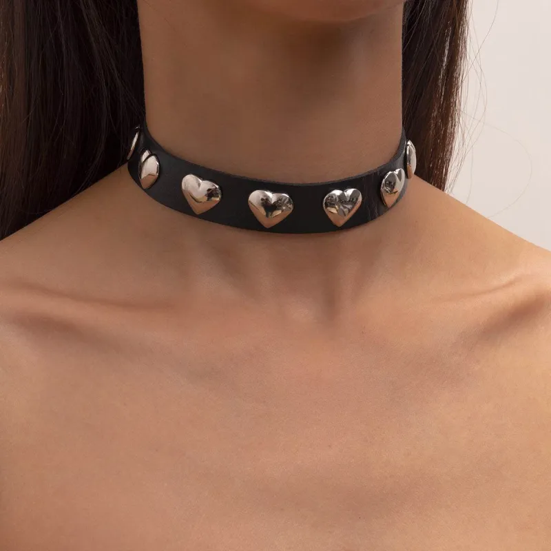 Black Polystyrene & Silvertone Heart Station Choker Necklace made by Zulily