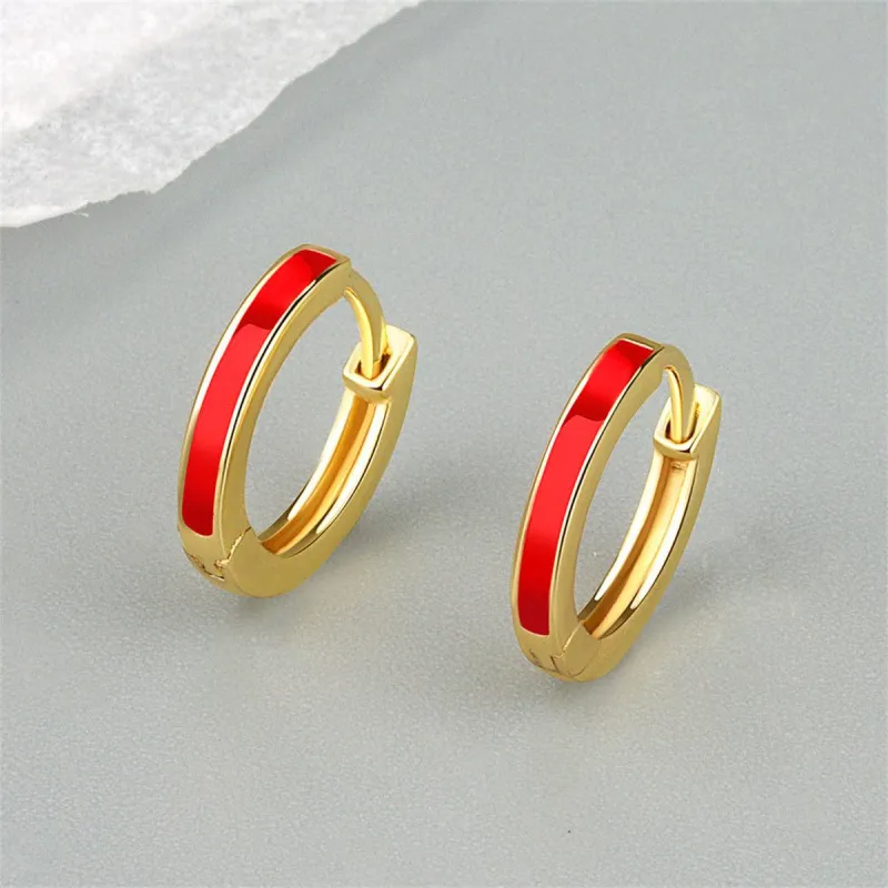 Red Enamel & Goldtone Huggie Earrings made by Zulily