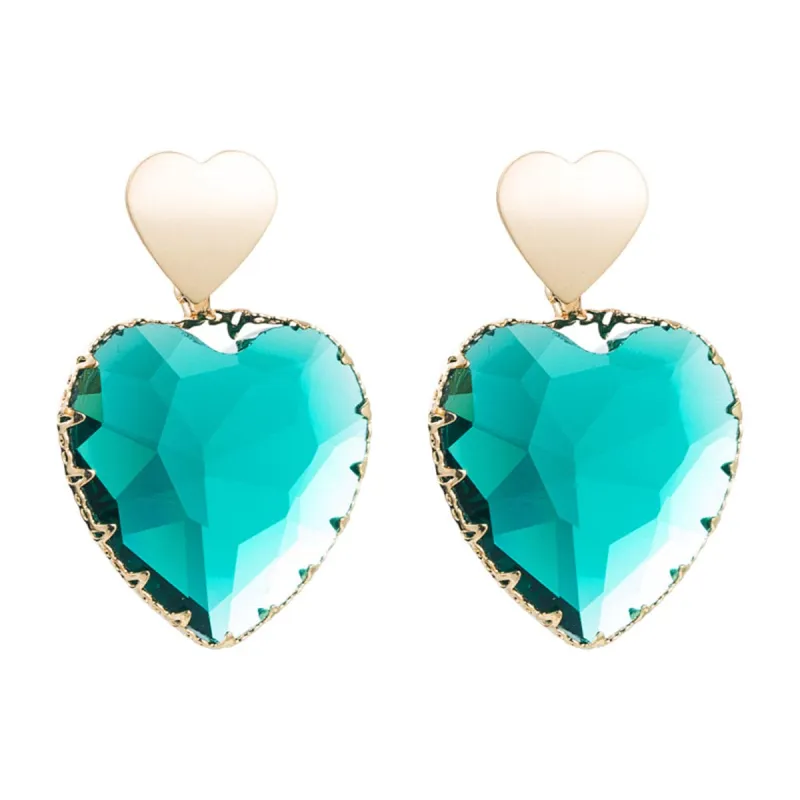 Green Crystal & Goldtone Heart Drop Earrings made by Zulily