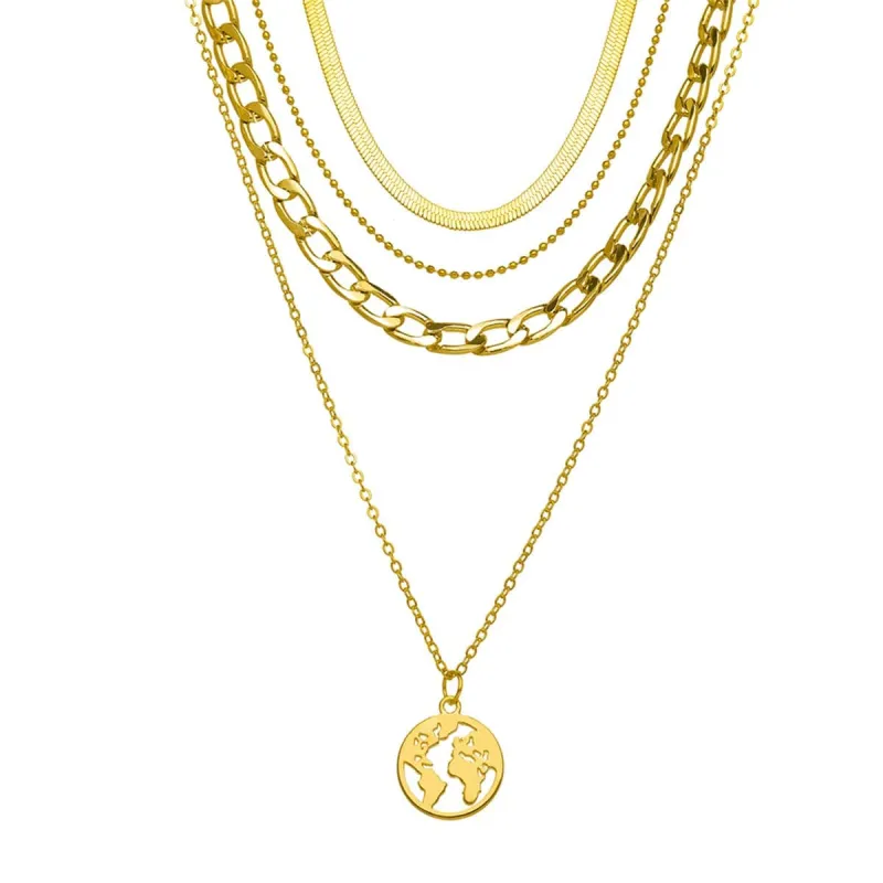 Goldtone Curb & Snake Chain Map Pendant Layered Necklace made by Zulily