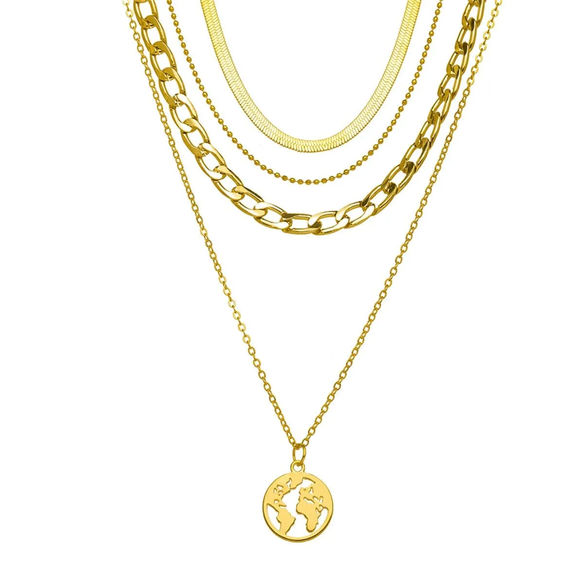 Goldtone Curb & Snake Chain Map Pendant Layered Necklace sold by Zulily