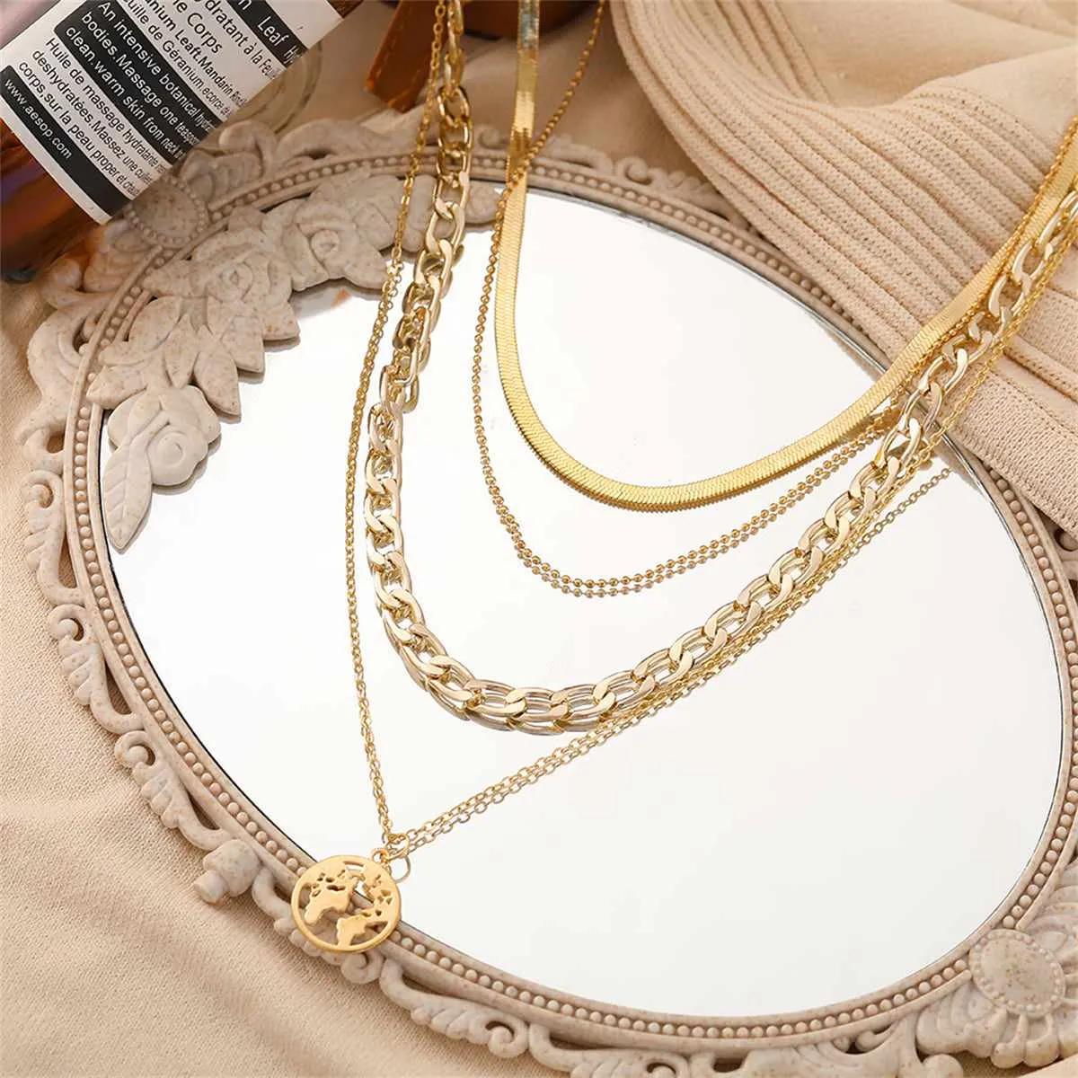 Goldtone Curb & Snake Chain Map Pendant Layered Necklace sold by Zulily product image thumbnail 3