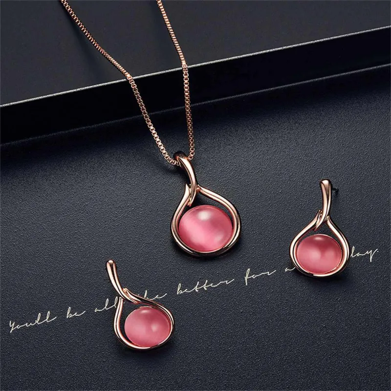 Red Cats Eye & Cubic Zirconia Pendant Necklace & Drop Earrings made by Zulily