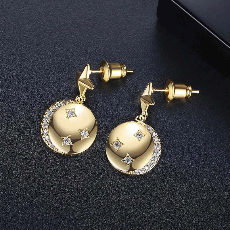 Cubic Zirconia & Goldtone Star Round Drop Earrings made by Zulily