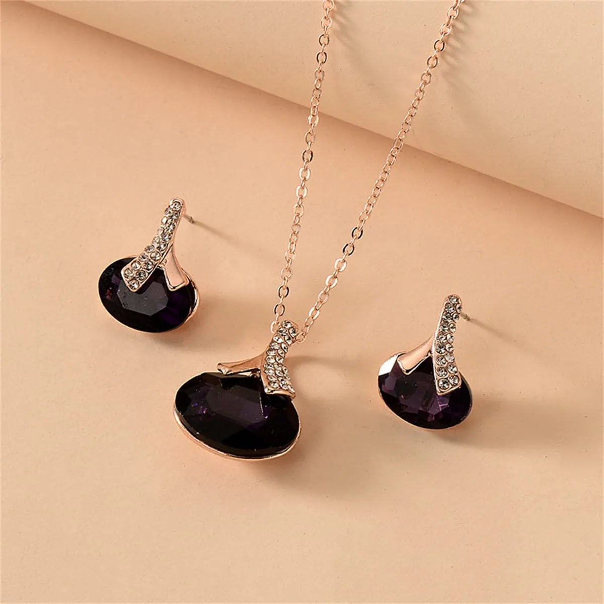 Purple Crystal & Cubic Zirconia Oval Pendant Necklace Set sold by Zulily product image thumbnail 3