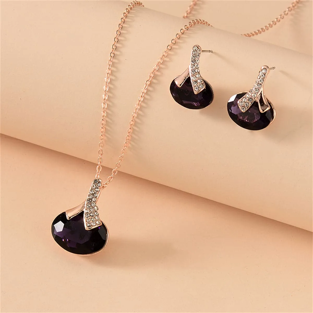Purple Crystal & Cubic Zirconia Oval Pendant Necklace Set sold by Zulily