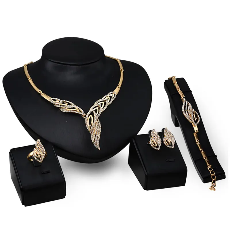 Cubic Zirconia & Goldtone Bypass Wing Necklace Set made by Zulily