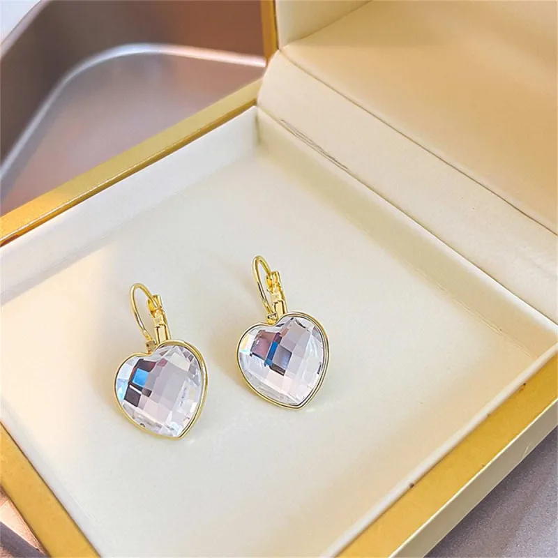 Crystal & Goldtone Heart Huggie Earrings made by Zulily