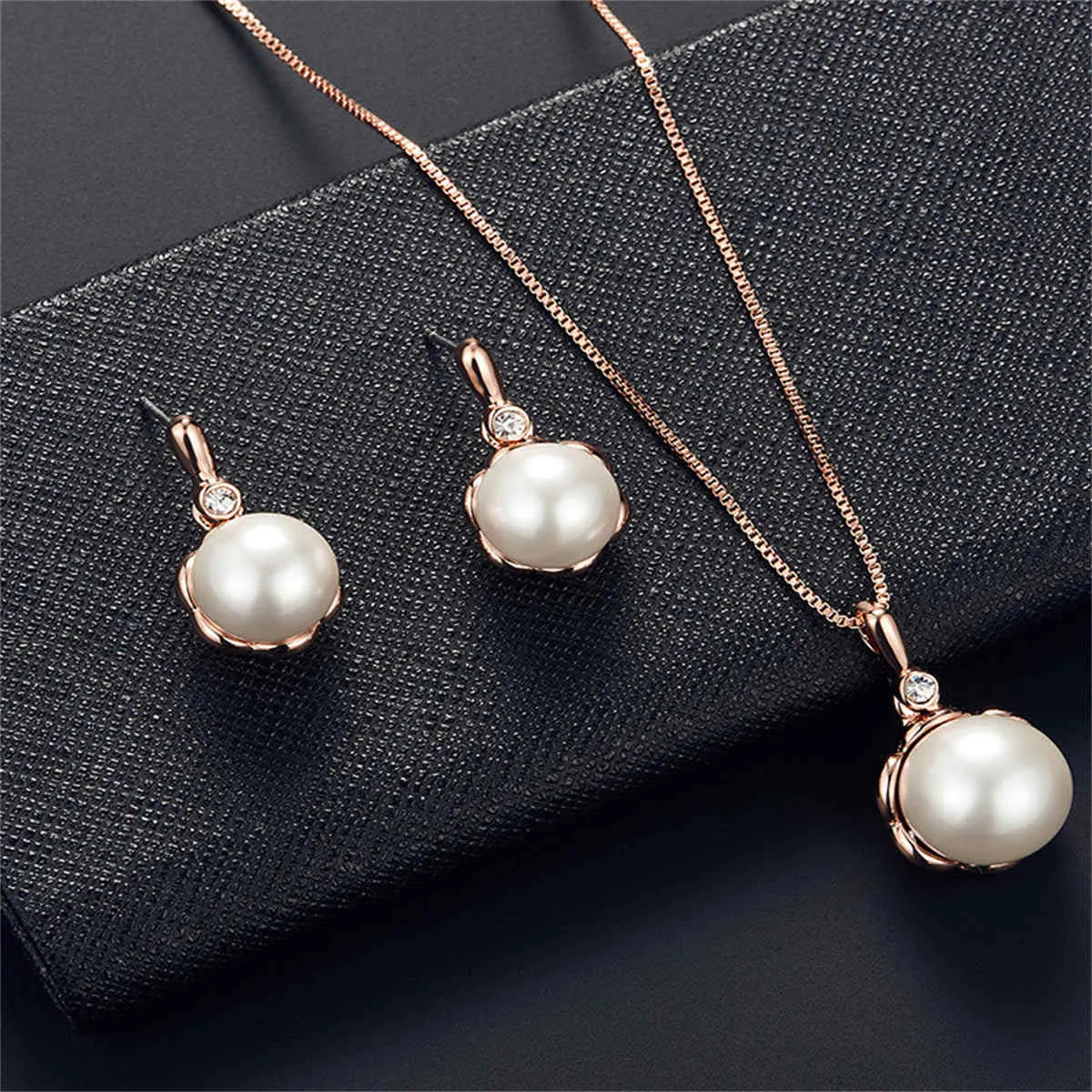 Pearl & Rose Goldtone Blossom Pendant Necklace Set sold by Zulily product image thumbnail 3