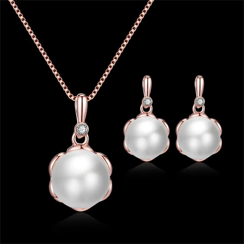 Pearl & Rose Goldtone Blossom Pendant Necklace Set made by Zulily