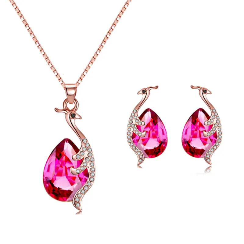 Red Crystal & Cubic Zirconia Peacock Pendant Necklace & Earrings made by Zulily