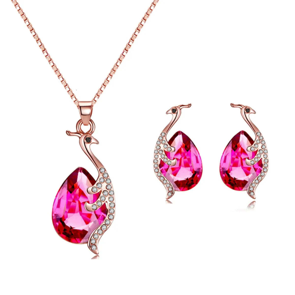 Red Crystal & Cubic Zirconia Peacock Pendant Necklace & Earrings sold by Zulily