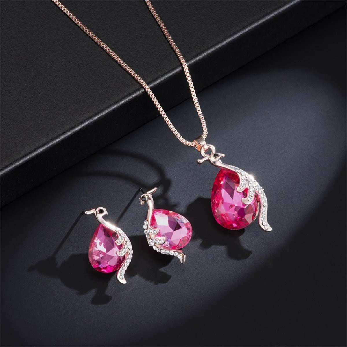 Red Crystal & Cubic Zirconia Peacock Pendant Necklace & Earrings sold by Zulily product image thumbnail 2