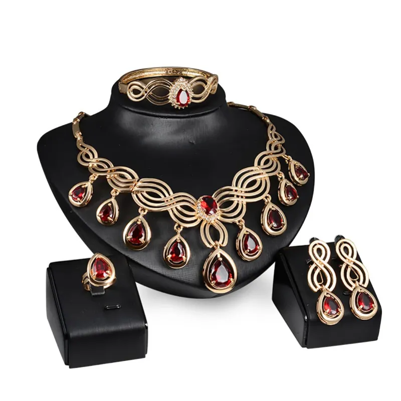 Red Crystal & Goldtone Cubic Zirconia-Accent Teardrop Statement Necklace Set made by Zulily