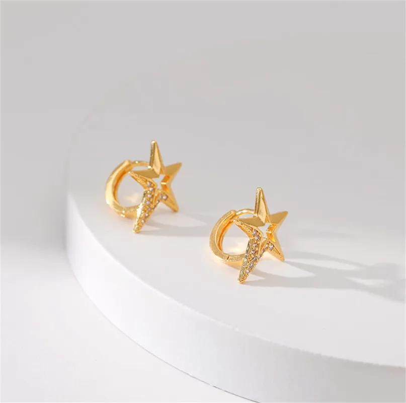 Cubic Zirconia & Goldtone Star Huggie Earrings made by Zulily