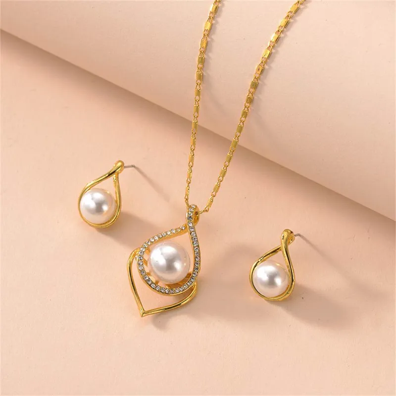 Pearl & Cubic Zirconia Goldtone Earring & Necklace made by Zulily