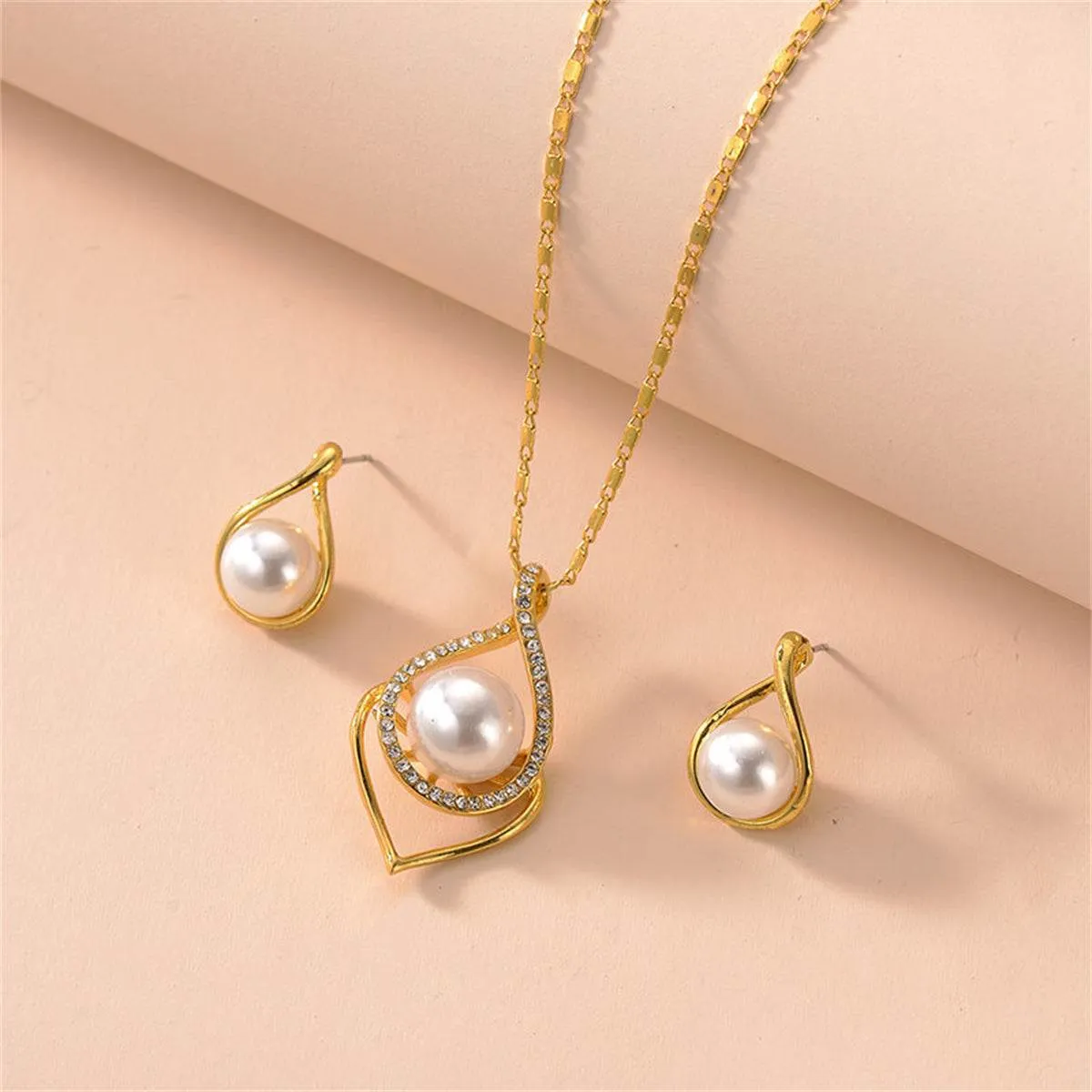 Pearl & Cubic Zirconia Goldtone Earring & Necklace sold by Zulily
