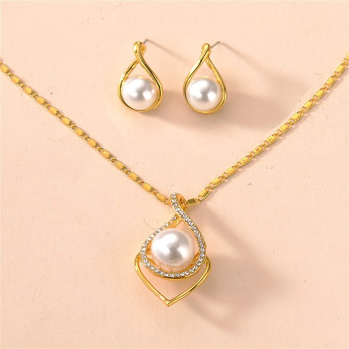Pearl & Cubic Zirconia Goldtone Earring & Necklace sold by Zulily product image thumbnail 2