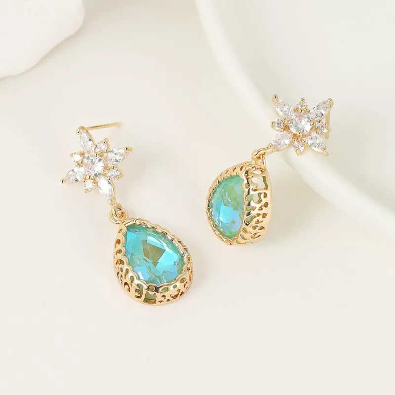 Green Crystal & Goldtone Star Drop Earrings made by Zulily