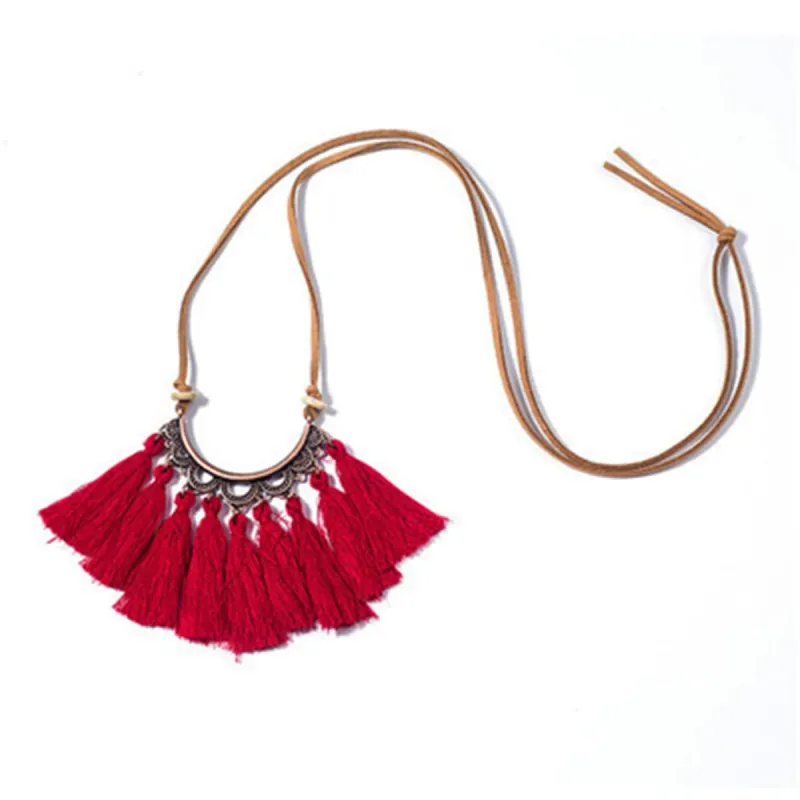 Red Polyster & Goldtone Fan Tassel Pendant Necklace made by Zulily