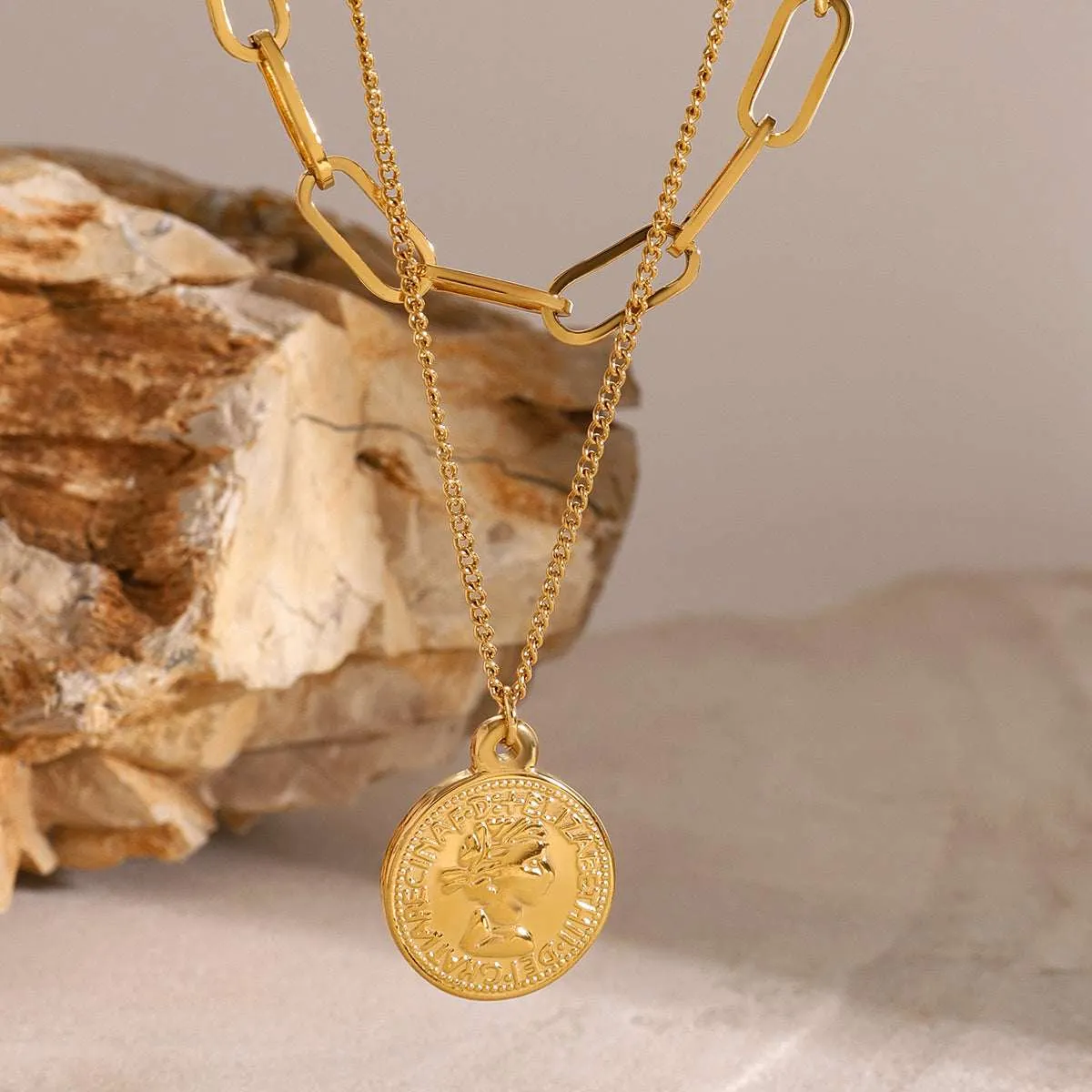 Goldtone 'Queen Elizabeth' Coin Layered Pendant Necklace sold by Zulily product image thumbnail 3
