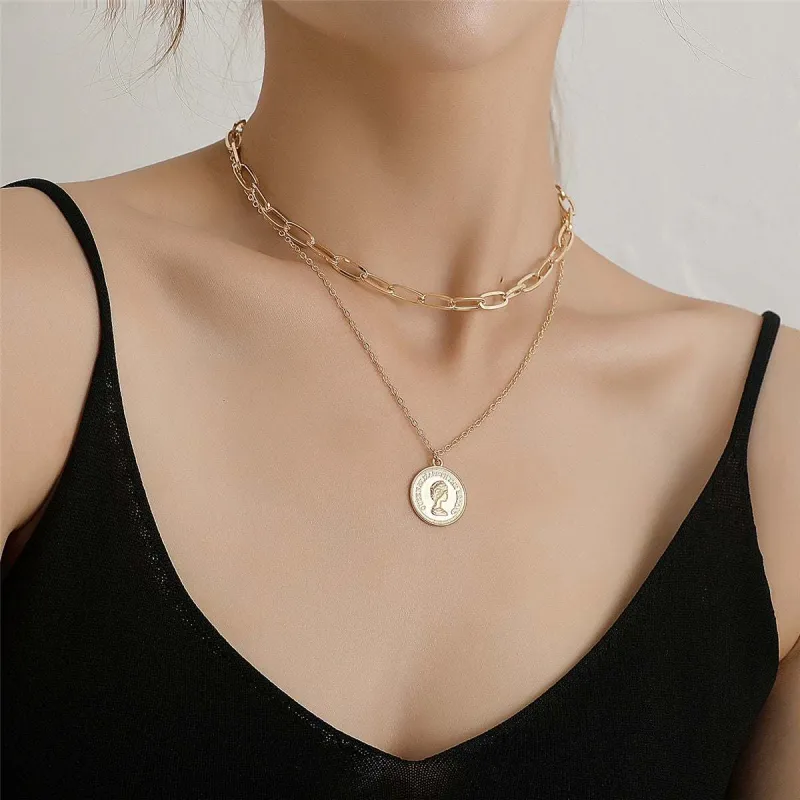 Goldtone 'Queen Elizabeth' Coin Layered Pendant Necklace made by Zulily