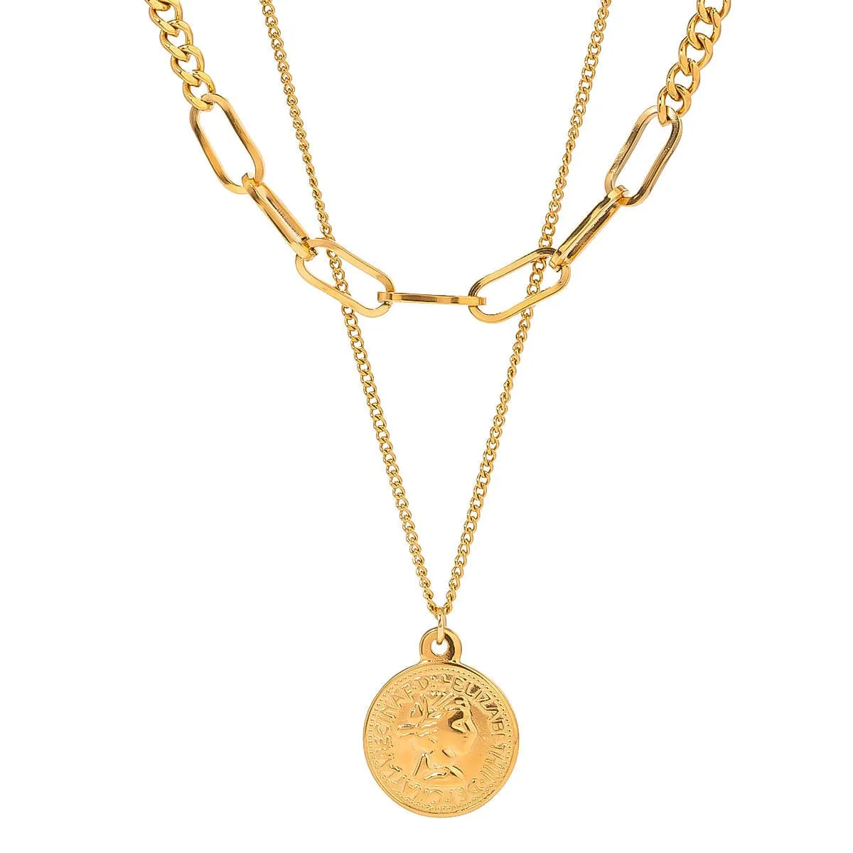 Goldtone 'Queen Elizabeth' Coin Layered Pendant Necklace sold by Zulily product image thumbnail 2