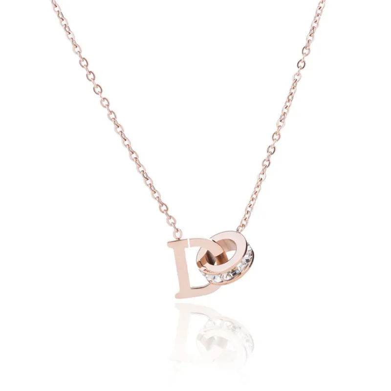 Crystal & Rose Goldtone 'D' & Ring Pendant Necklace made by Zulily