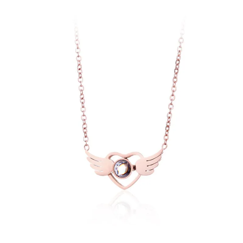 Glass & Rose Goldtone Heart Wings Pendant Necklace made by Zulily