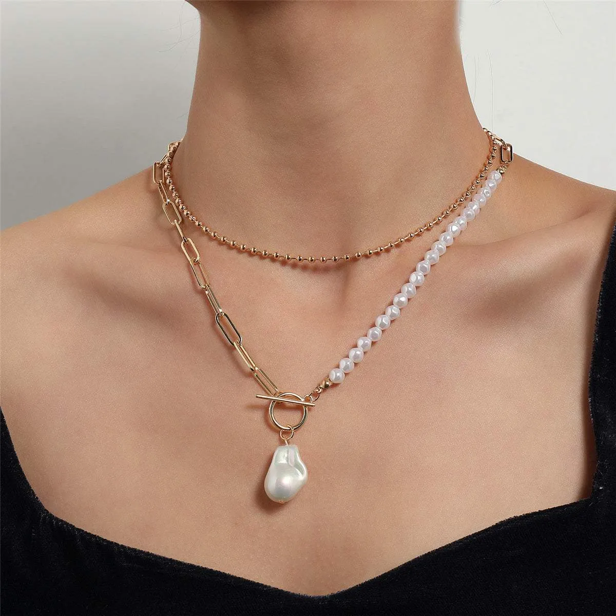 Pearl & Goldtone Baroque Toggle Necklace Set sold by Zulily product image thumbnail 2