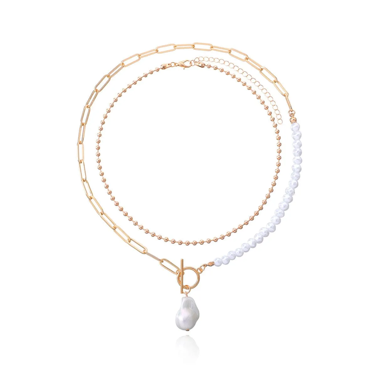 Pearl & Goldtone Baroque Toggle Necklace Set sold by Zulily product image thumbnail 3