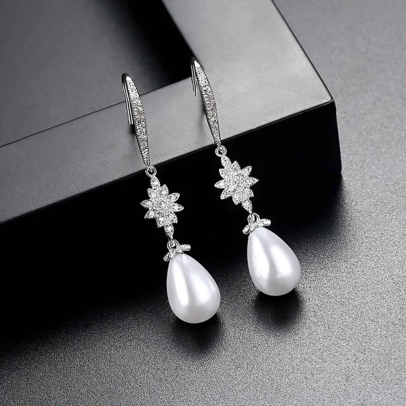 Pearl & Cubic Zirconia Silvertone Flower Drop Earrings made by Zulily