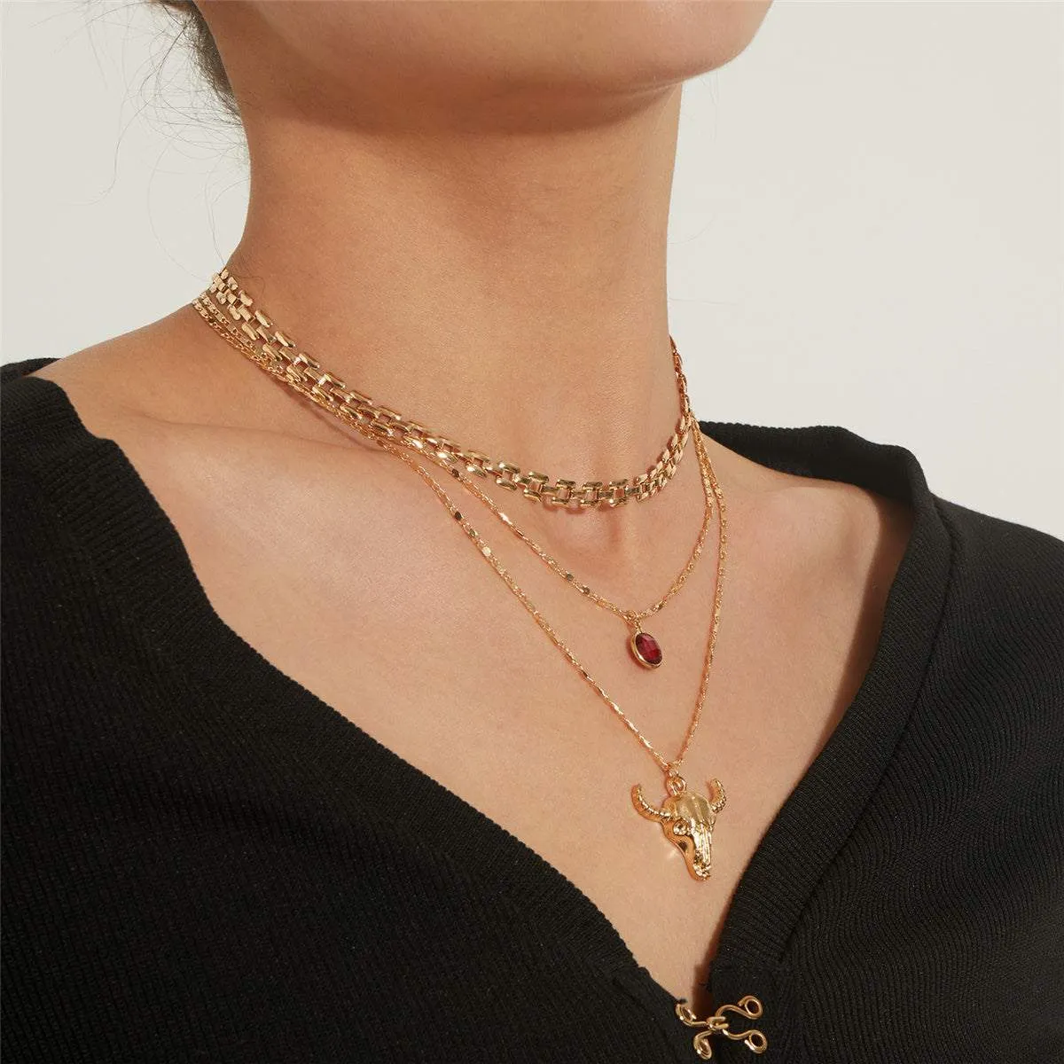 Crystal & Goldtone Cattle Layered Pendant Necklace Set sold by Zulily product image thumbnail 2