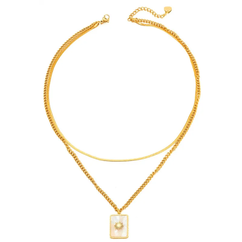 Shell & Goldtone Mum Floral Rectangle Layered Pendant Necklace made by Zulily