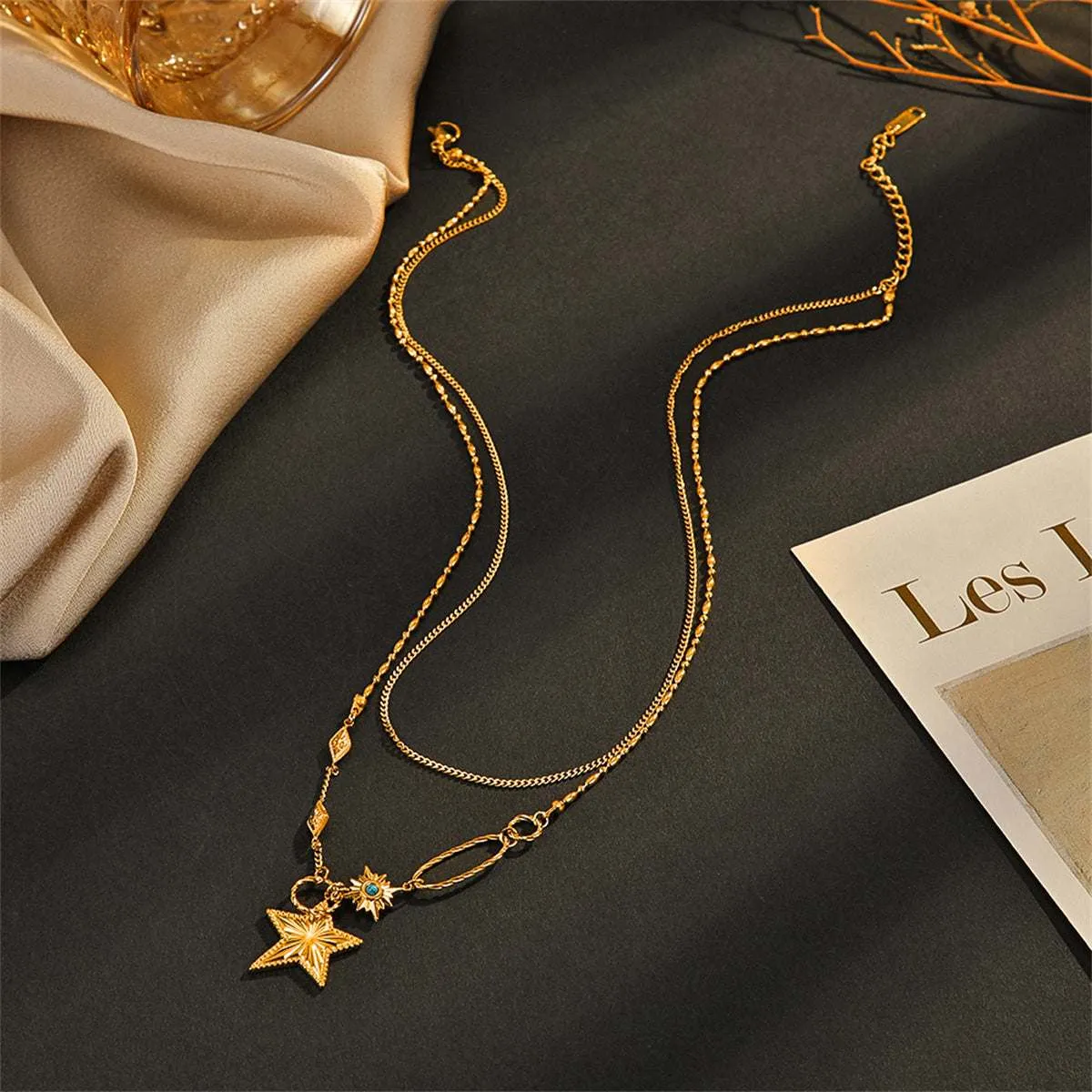 Turquoise & Goldtone Star Layered Pendant Necklace sold by Zulily product image thumbnail 3