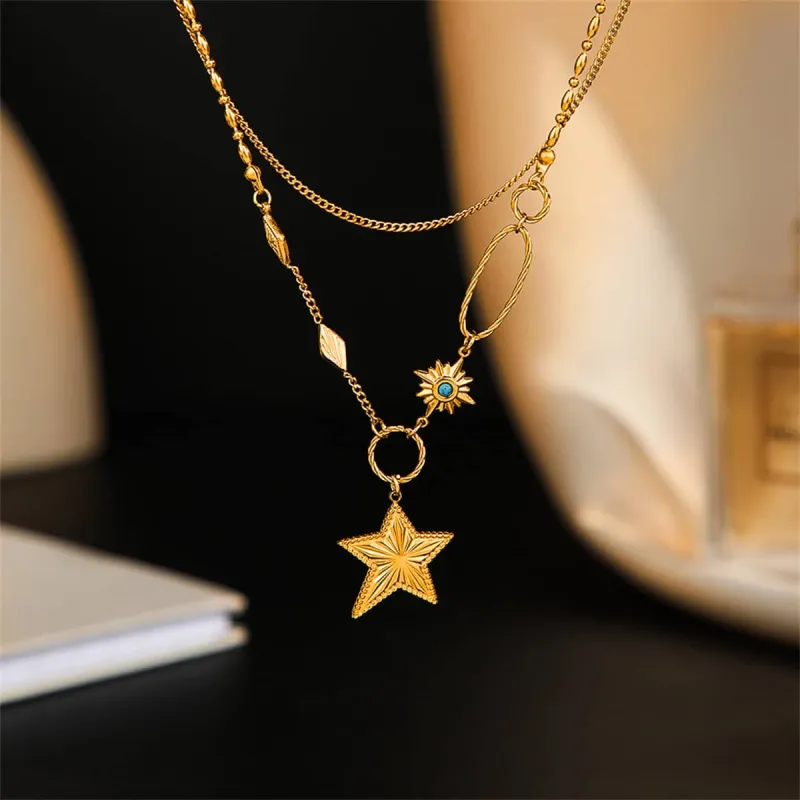 Turquoise & Goldtone Star Layered Pendant Necklace made by Zulily