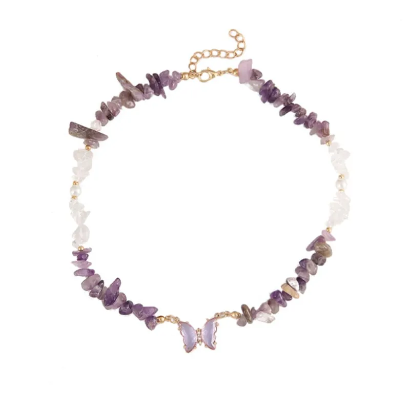 Purple Crystal & White Resin Butterfly Pendant Necklace made by Zulily